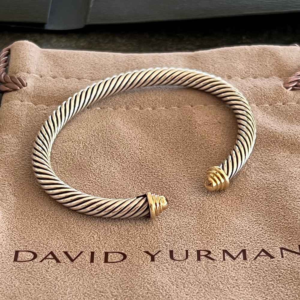 Cable Classics Bracelet in Sterling Silver with 14K Yellow Gold Domes